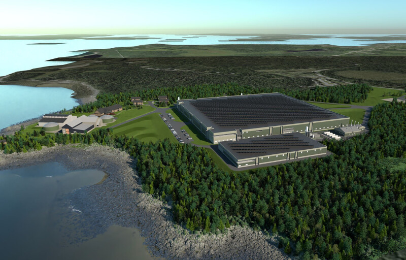 A rendering of an aerial view of Kingfish Maine's proposed yellowtail RAS.