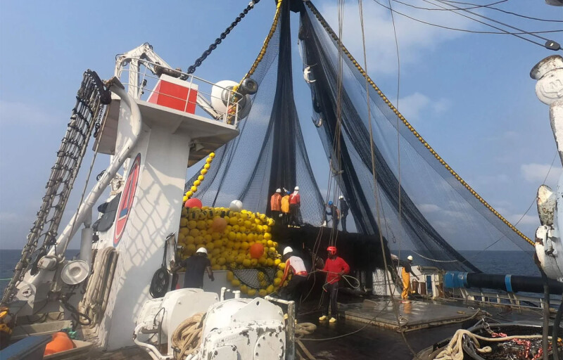 A tuna-fishing vessel in the Atlantic Ocean