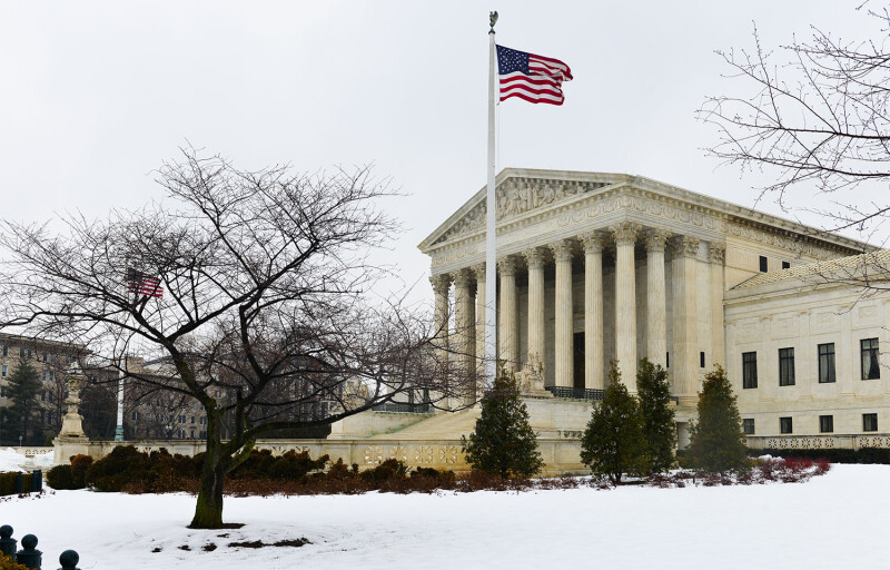 The U.S. Supreme Court building in the snow