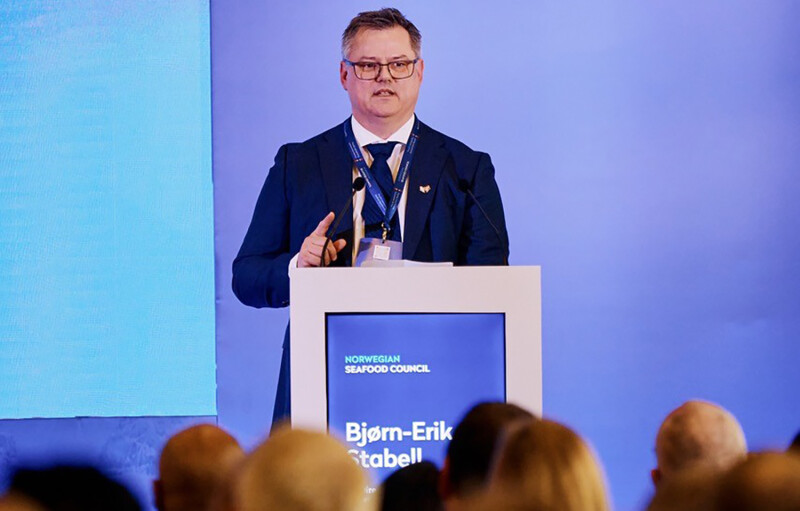 NSC U.K. Director Bjørn-Erik Stabell presenting at the 2026 U.K.-Norway Seafood Summit in London
