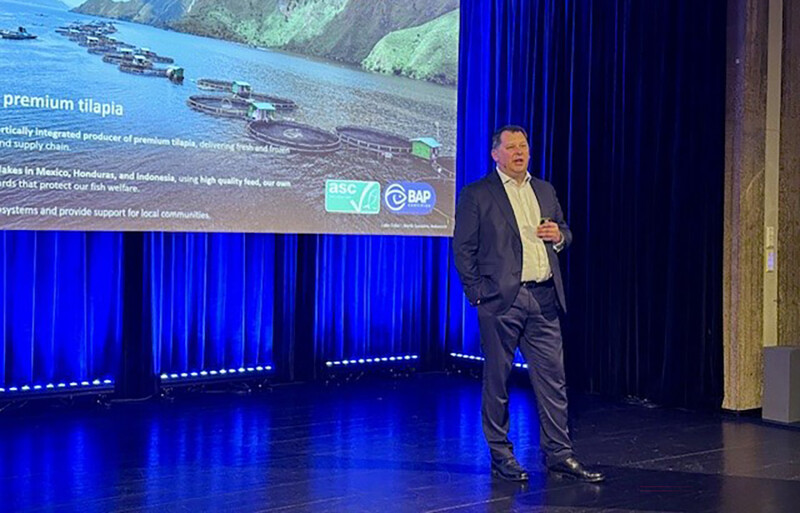 Regal Springs CEO Graham Ellis speaking at the 2026 North Atlantic Seafood Forum