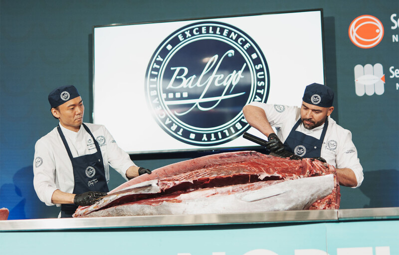 A tuna cutting at Seafood Expo North America