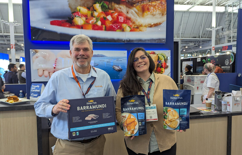 Australis Aquaculture President jason Paine and Senior Manager of Sales Rachael Dube at Seafood Expo North America