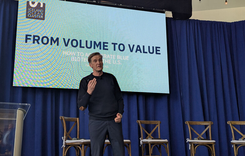 Iceland Ocean Cluster Founder Thor Sigfusson on stage at the Blue BioTech Summit