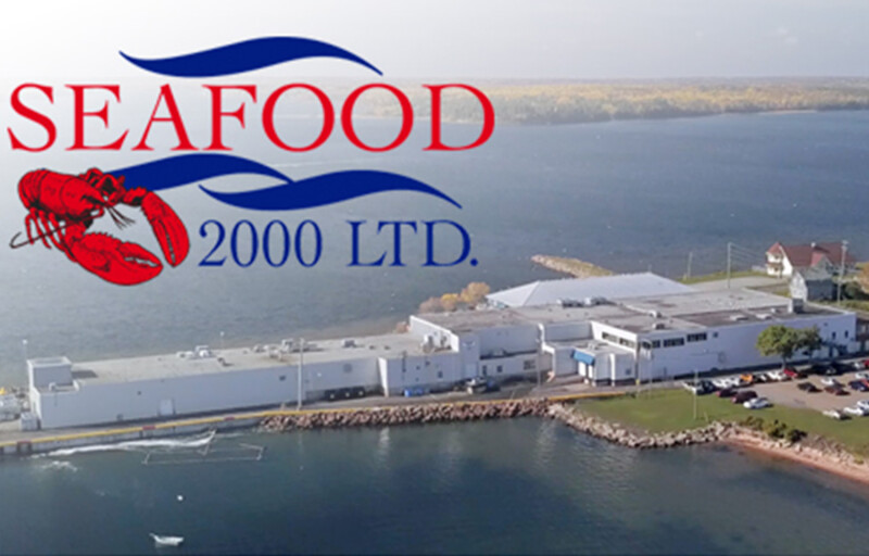 An aerial view of Seafood 2000 with the logo superimposed on the image