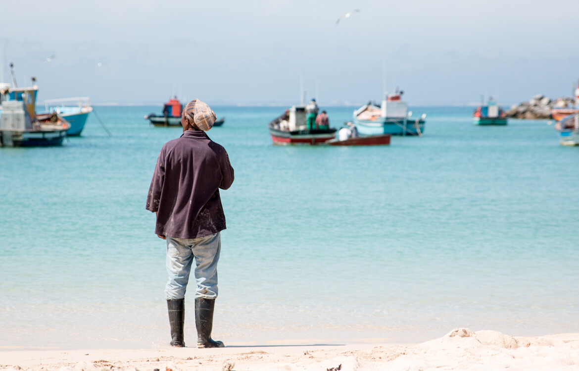 A South African fisherman on the beach