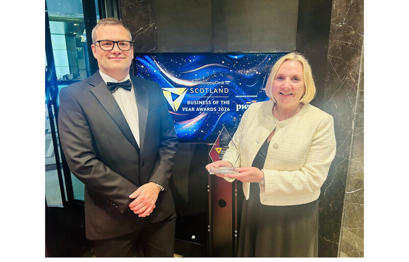 Ace Aquatec CFO Alan McLeod and CSMO Tara McGregor-Woodhams receiving the award