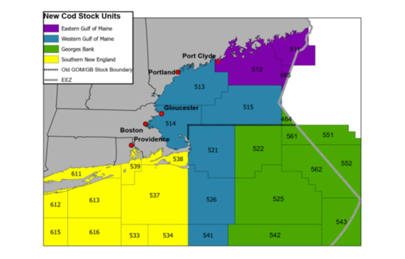 A map depicting the four cod management areas in New England