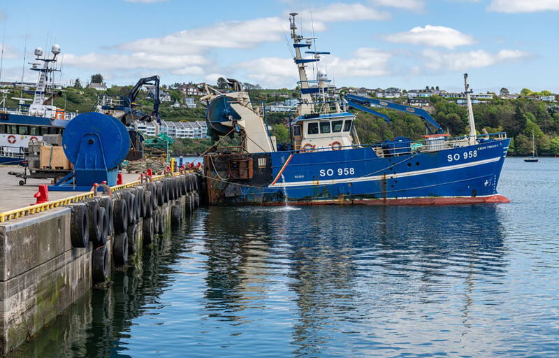 A fishing vessel docked in Kinsale, Ireland