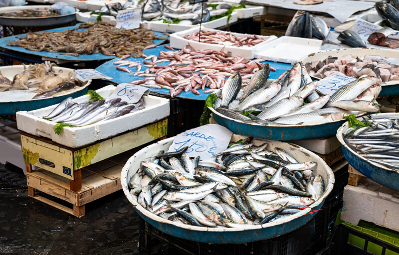 A seafood market in Naples, Italy