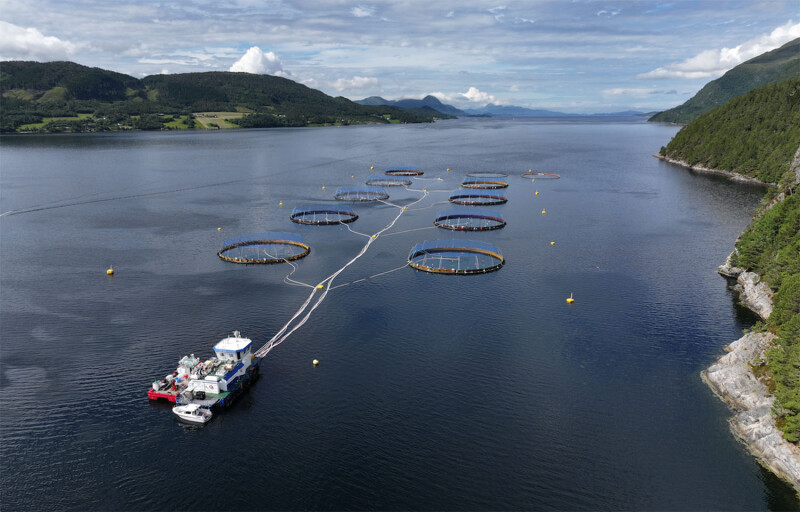An aerial view of one of Ode's cod farms in Norway