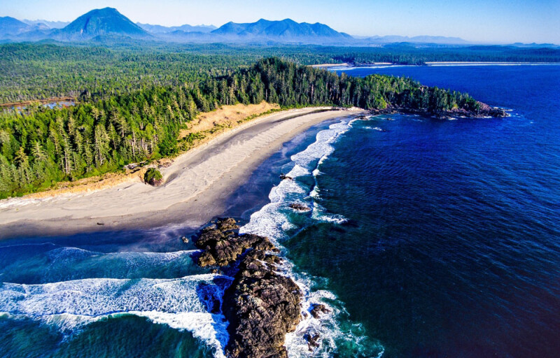 An aerial view of Deep Bay on Vancouver Island
