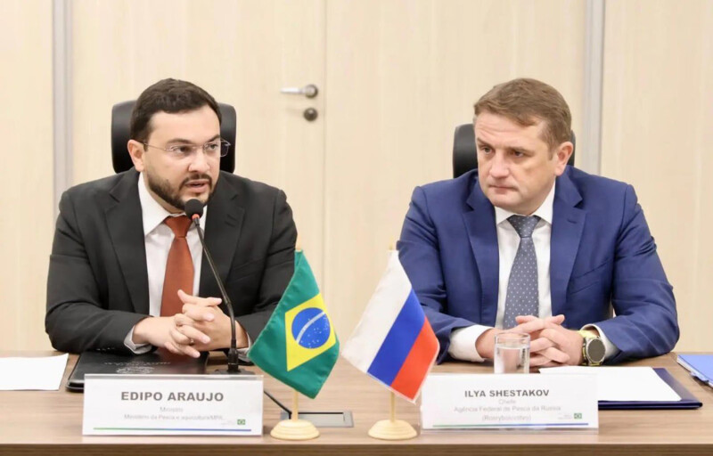 Brazil Minister of Fisheries and Aquaculture Rivetla Édipo Araújo Cruz and Rosrybolovstvo Head Ilya Shestakov