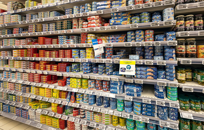 Canned fish at a grocery store in France