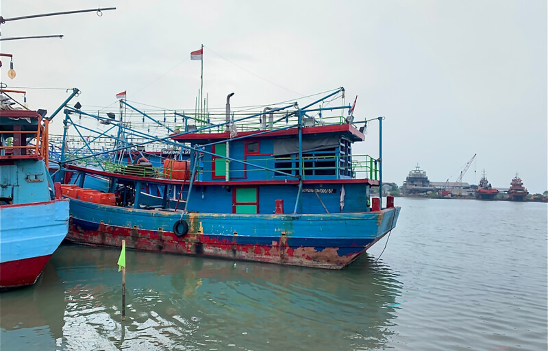 A boat at the Kejawanan fishing port in Cirebon, West Java, Indonesia