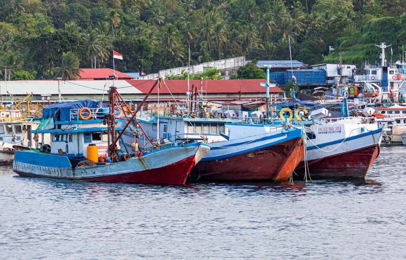 A trio of fishing vessels in Indonesia