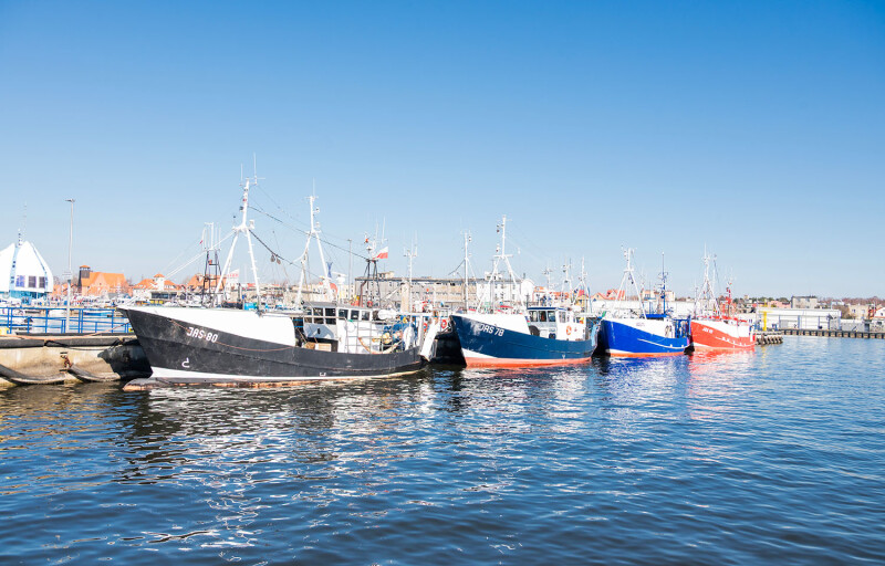 A row of fishing boats on the Baltic Sea in Poland