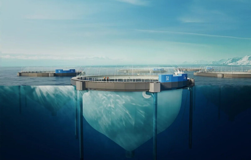 A rendering of Mowi salmon closed-cage systems