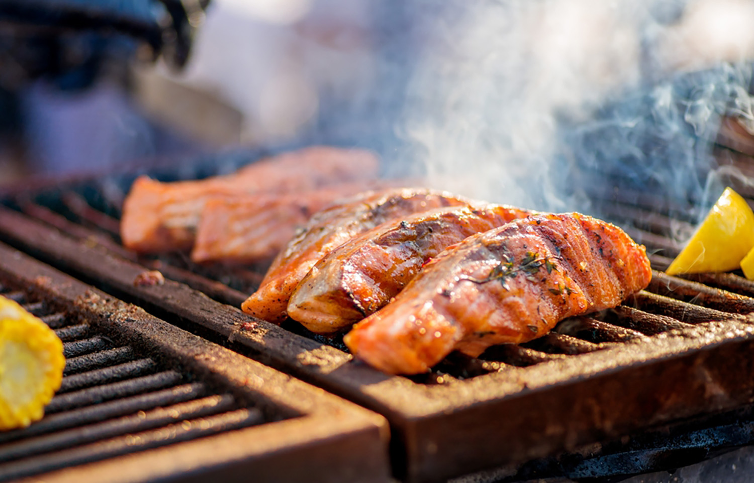 Salmon fillets on a grill