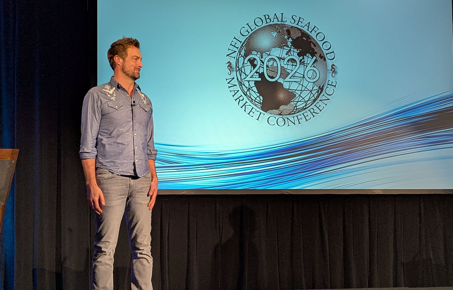 Barton Seaver on stage at the Global Seafood Market Conference