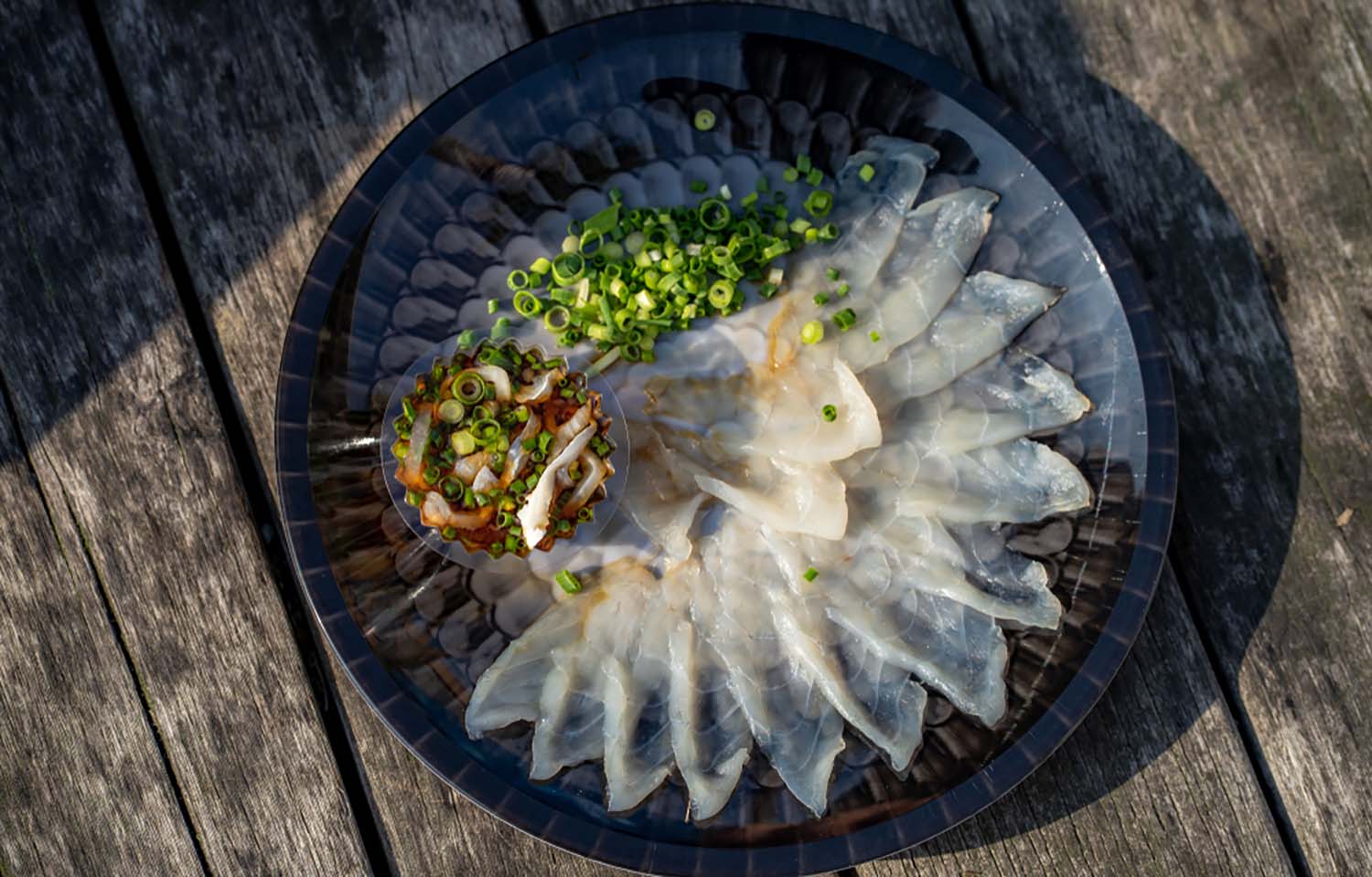 A plate of pufferfish sashimi