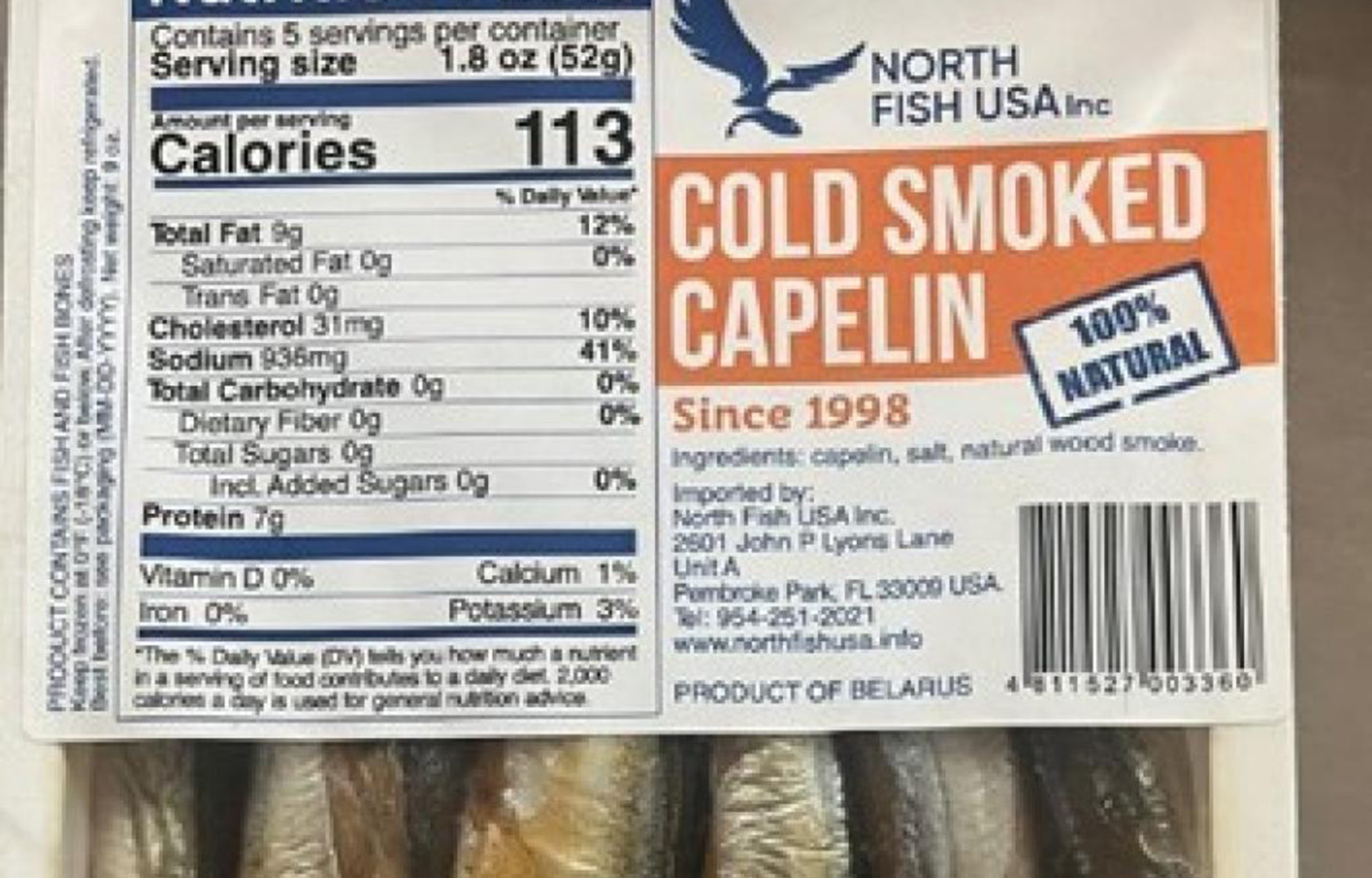 North Fish USA has recalled its Cold Smoked Capelin product