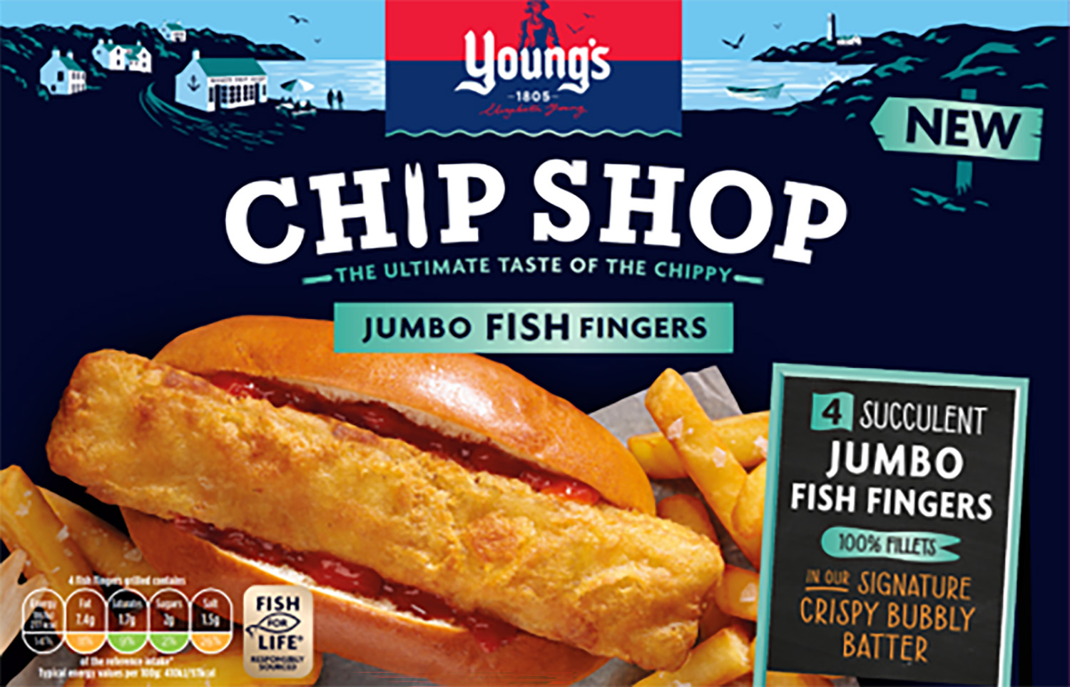 The label of Young's new Jumbo Fish Fingers product
