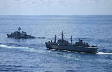 Naval warships from Uruguay patrol the country's coastline.