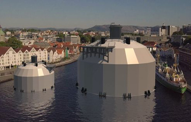 A rendering of Grieg Seafood's FishGLOBE closed aquaculture technology.