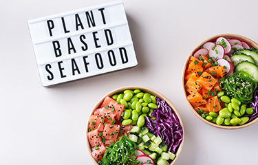 A plant based seafood sign