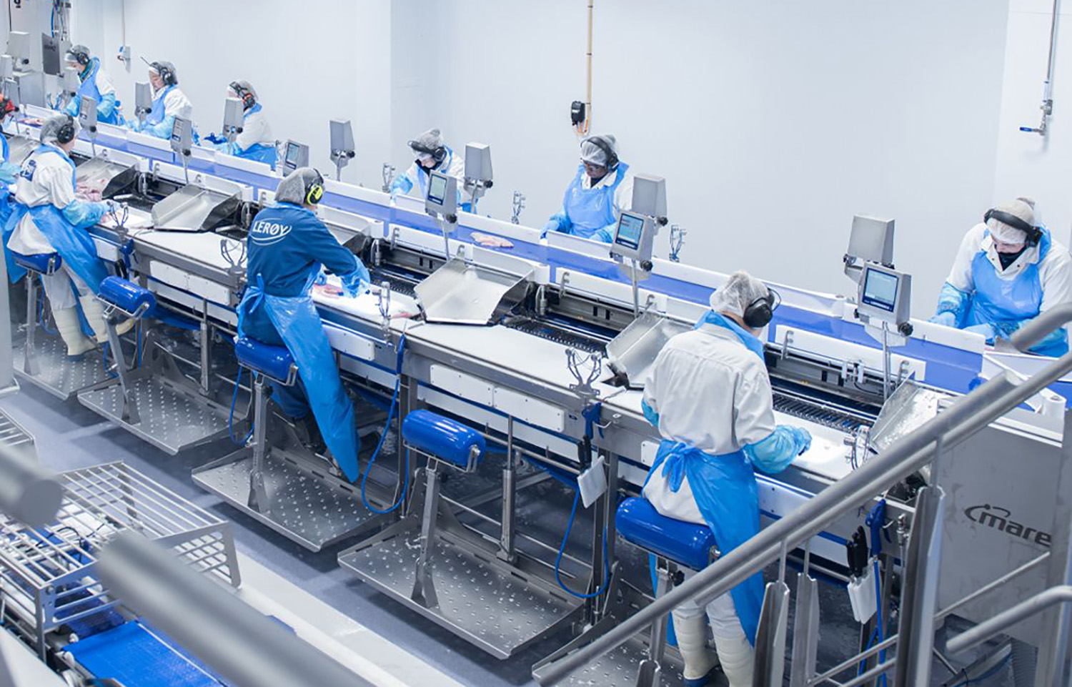Lerøy employees working at the firm's upgraded processing facility in Båtsfjord, Norway