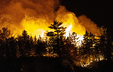 A wildfire in Bocabec, Canada.