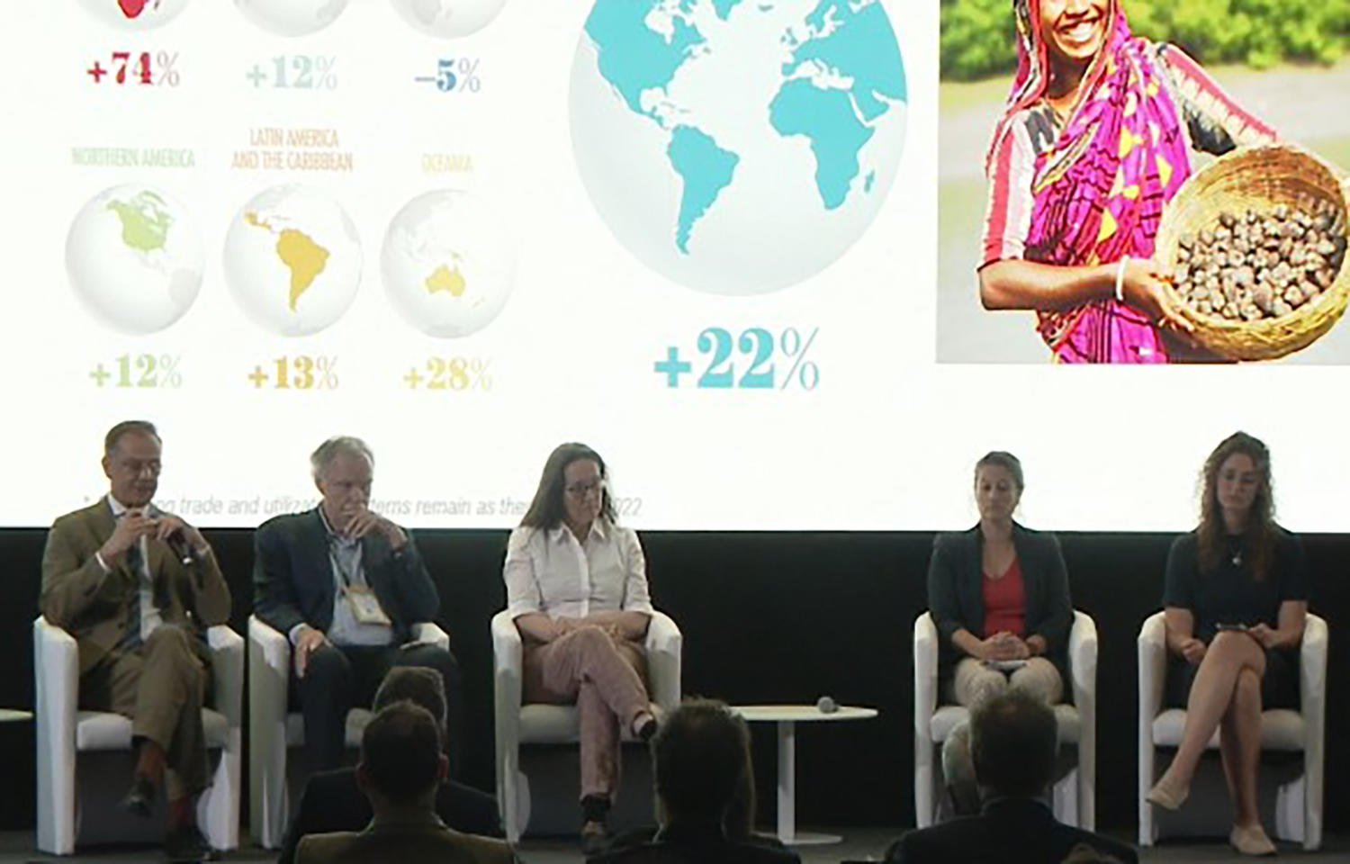 Panelists discussing climate change's effects on the global seafood industry at the 2025 Seafood Expo Global
