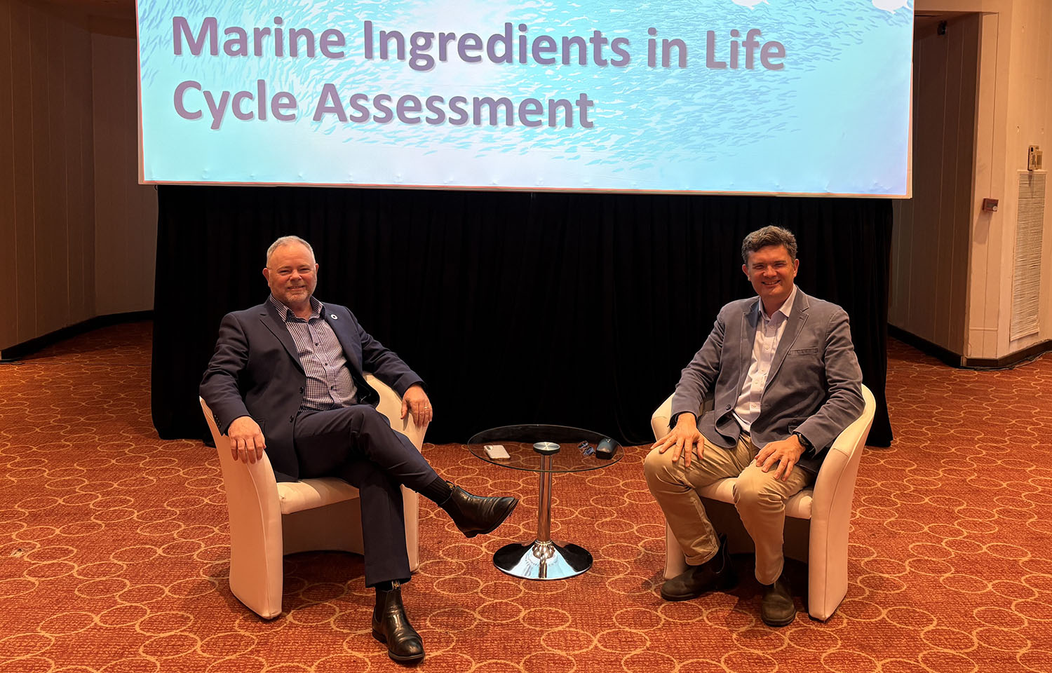 IFFO Technical Director Brett Glencross (left) and Cargill Animal Nutrition and Health Director of Sustainability for Aqua Nutrition Dave Robb