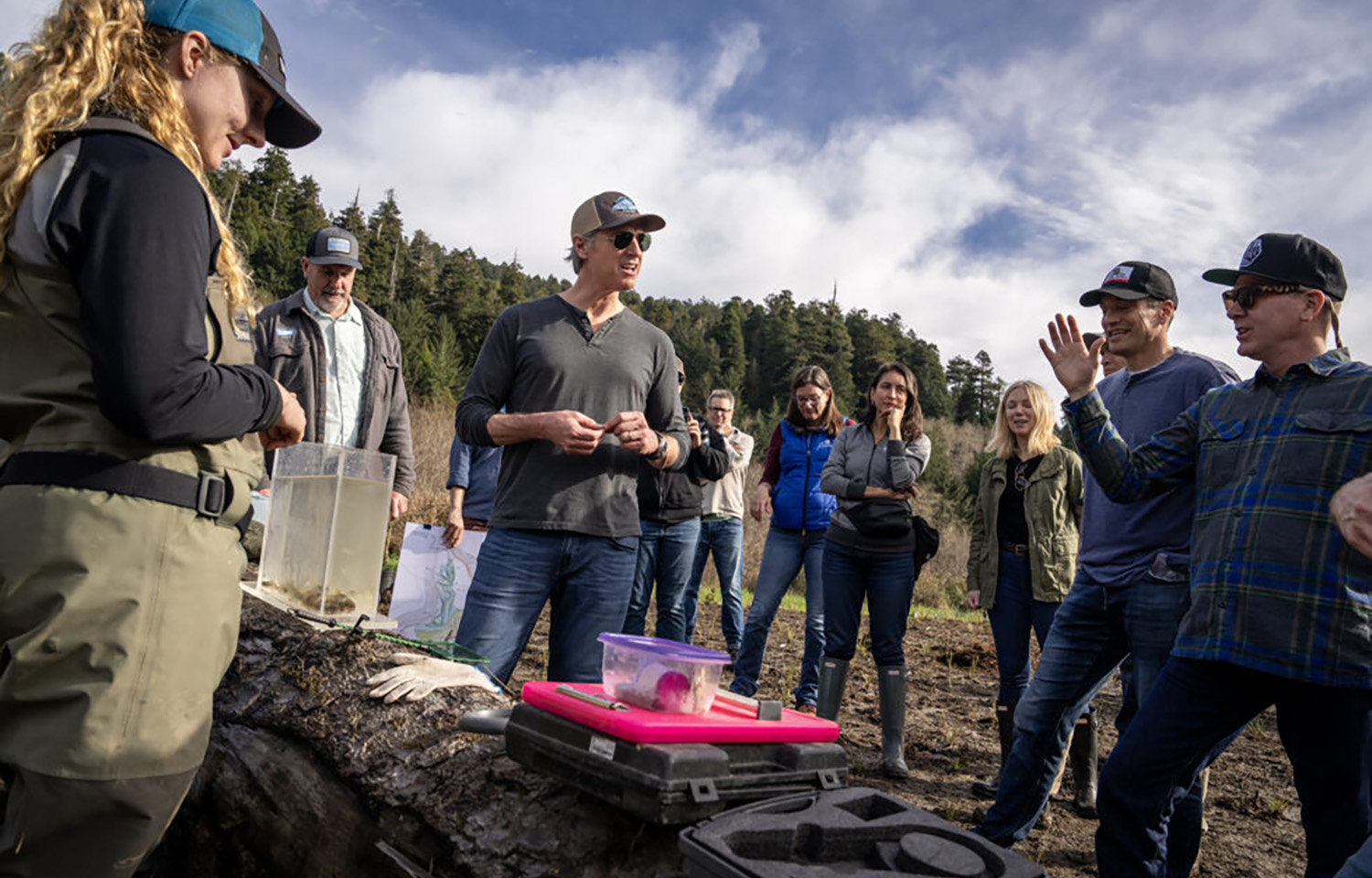 California Governor Gavin Newsom participating in the state's Salmon Strategy for a Hotter, Drier Future