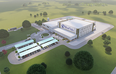A rendering of a planned large-scale cell-cultured seafood production facility by BlueNalu
