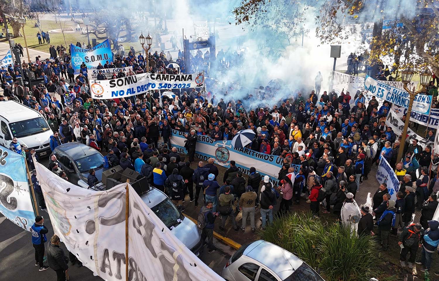 A protest by Sindicato de Obreros Marítimos (SOMU) in June 2025