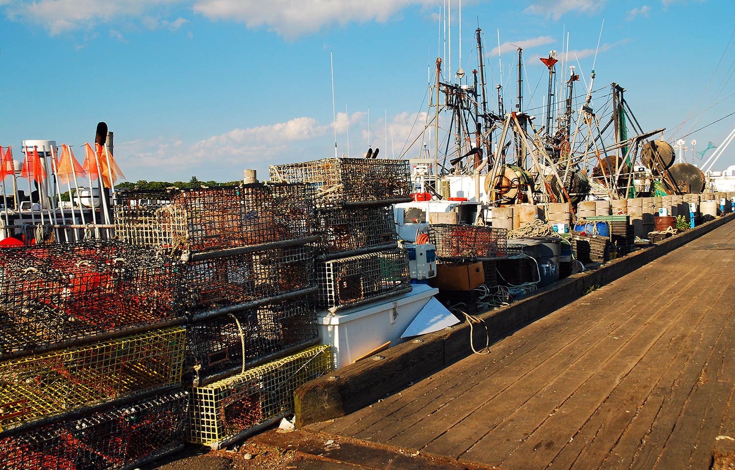 A commercial fishing dock in Montauk, New York