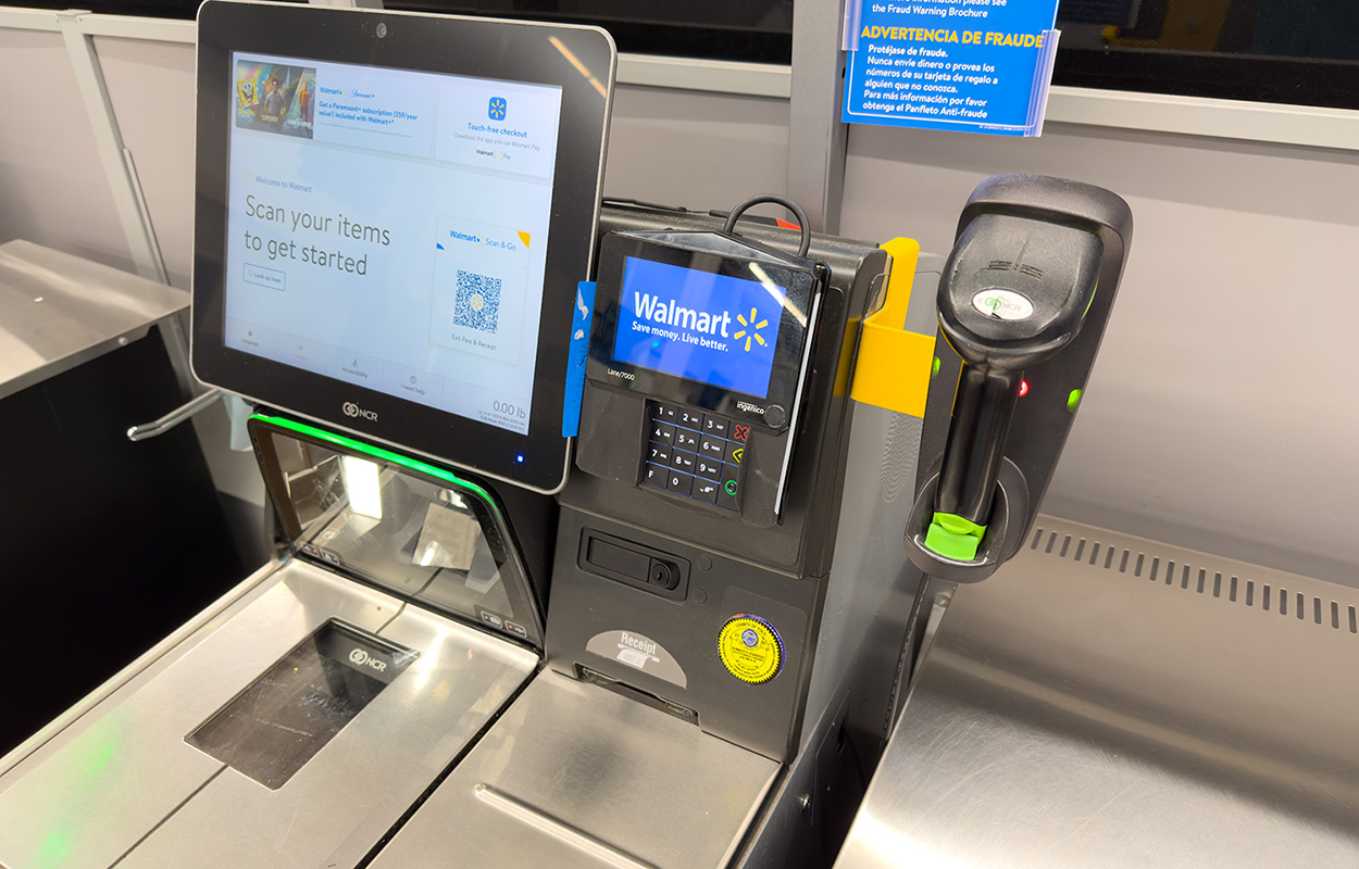 A Walmart self-checkout kiosk