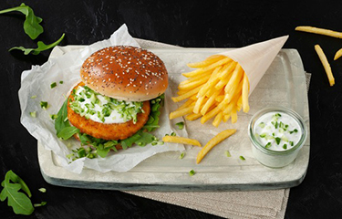 Schouten Europe's plant-based “Fishless Burger,” based on rice and wheat.