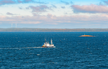 A fishing boat in the Aland Archipelago between Finland and Sweden.