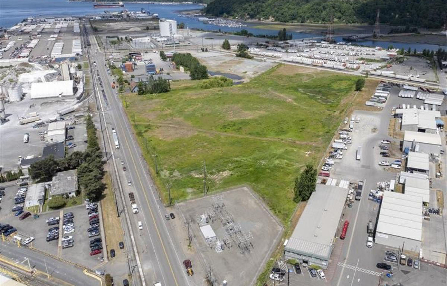 An aerial view of a 30-acre space near the port of Tacoma, Washington