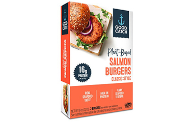 Gathered Foods' Good Catch brand's plant-based salmon burger analog