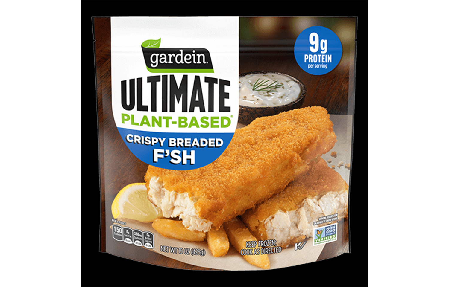 A package of Gardein's Plant-Based Crispy Breaded Fis