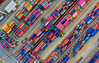 Aerial view of shipping containers