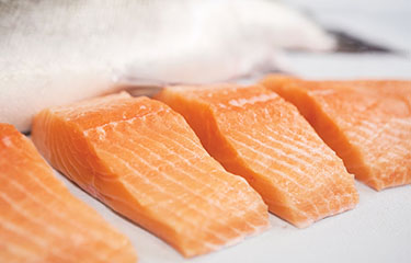 Multiple pieces of AquaBounty's salmon.