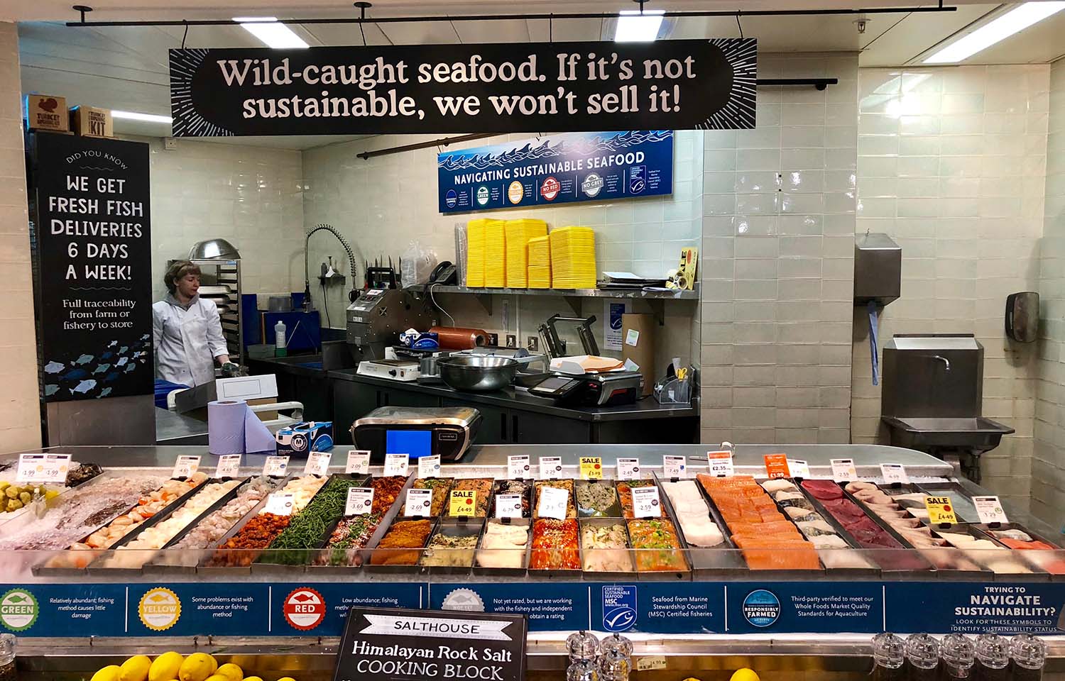 A seafood section inside a U.K.-based market