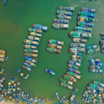 A fleet of fishing boats sitting idle in Vietnam.