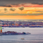The port of New York at sunset