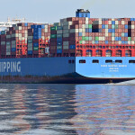 A cargo ship loaded with TEUs